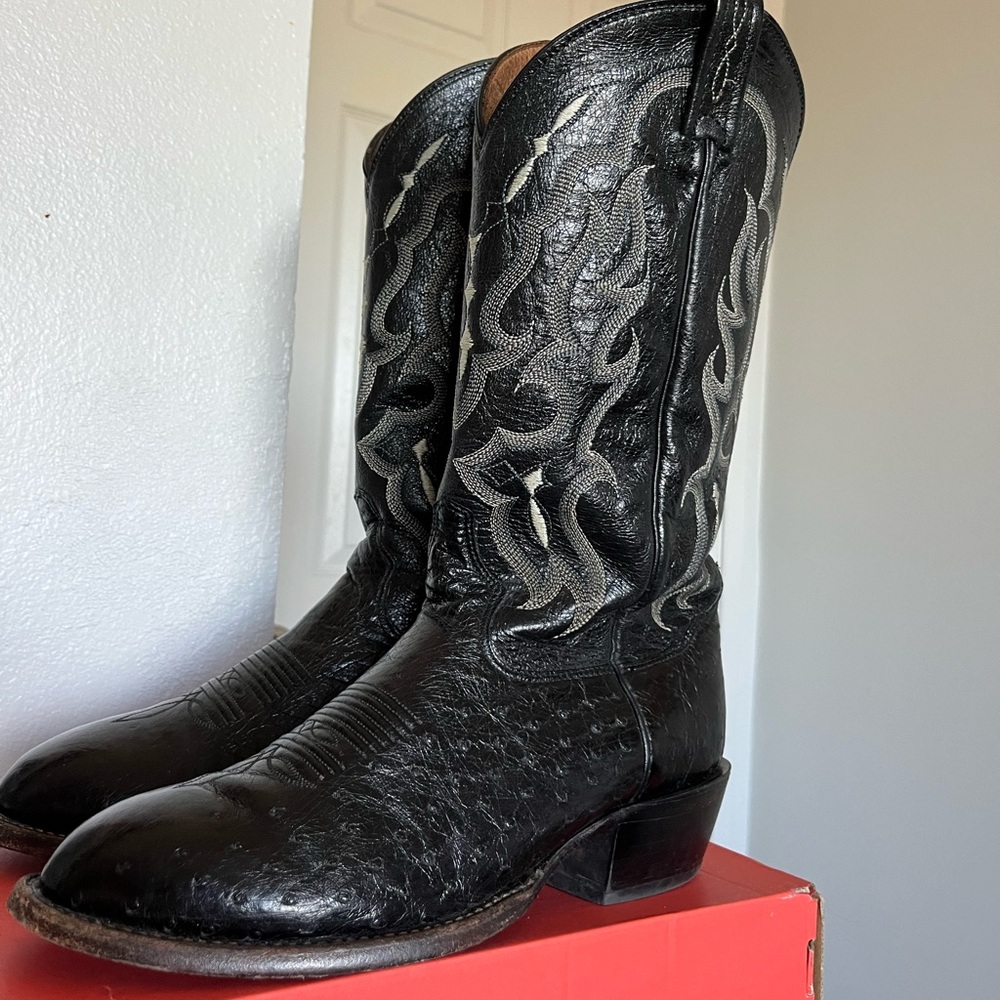 Tony Lama Black Smooth Ostrich Western Boots